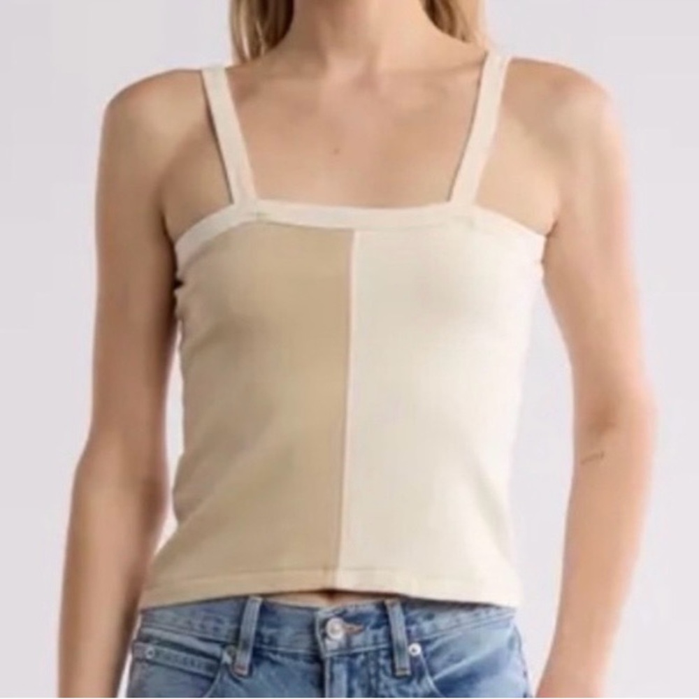 Madewell Compact Rib Scoop Neck Two Tone Tank Top Cream Beige XS NWT